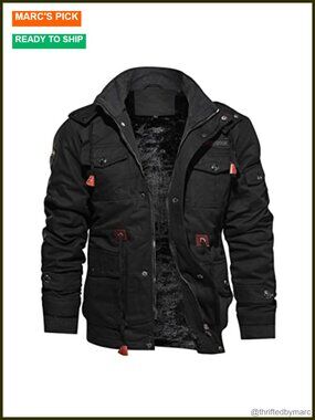 Men's Winter Fleece Lined Military Field Jacket Thick Coat Windproof